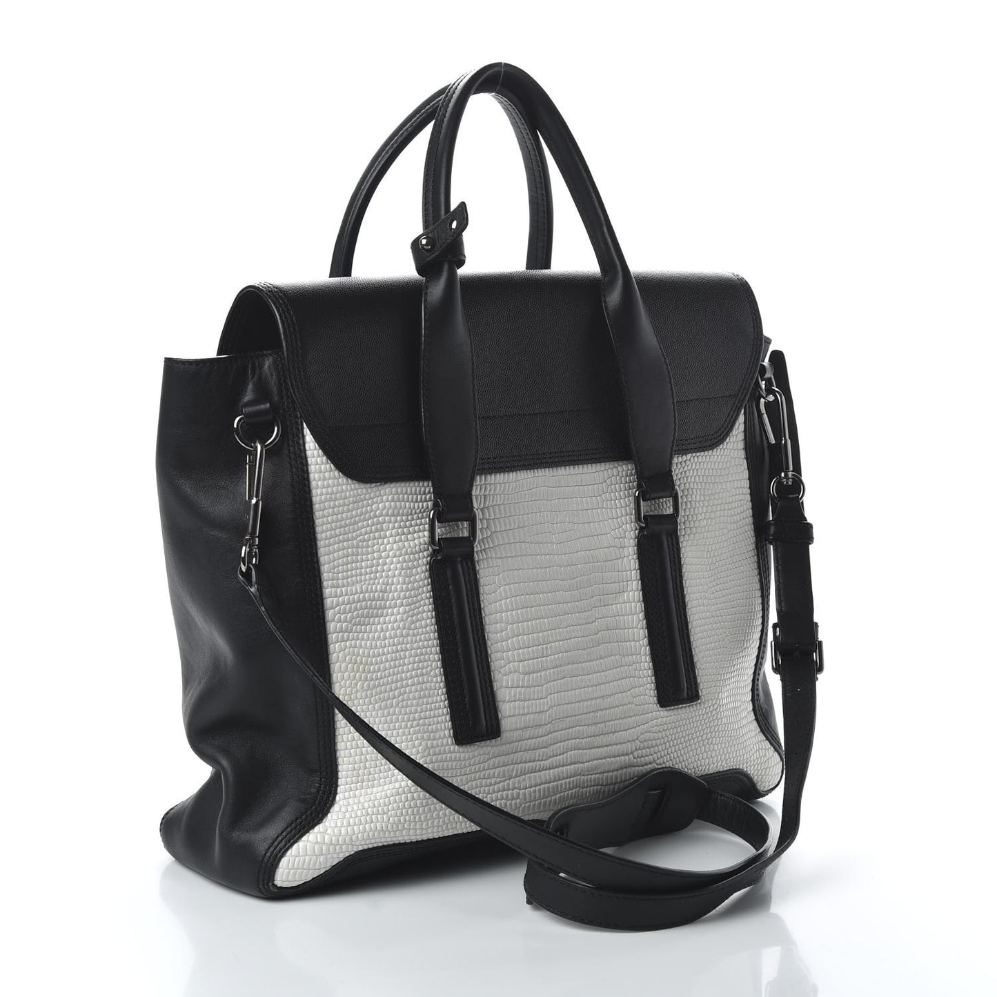 3.1 Textured Calfskin Large Pashli Satchel Black White