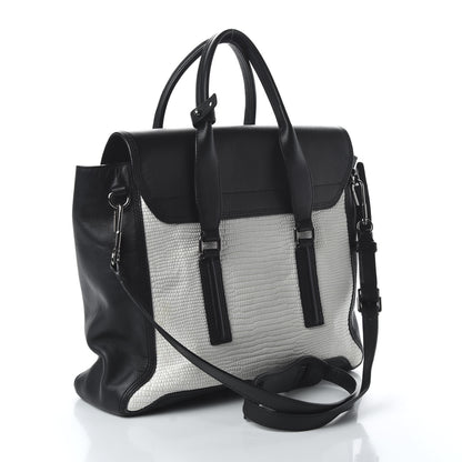 3.1 Phillip Lim 3.1 Textured Calfskin Large Pashli Satchel Black White 3 of 9
