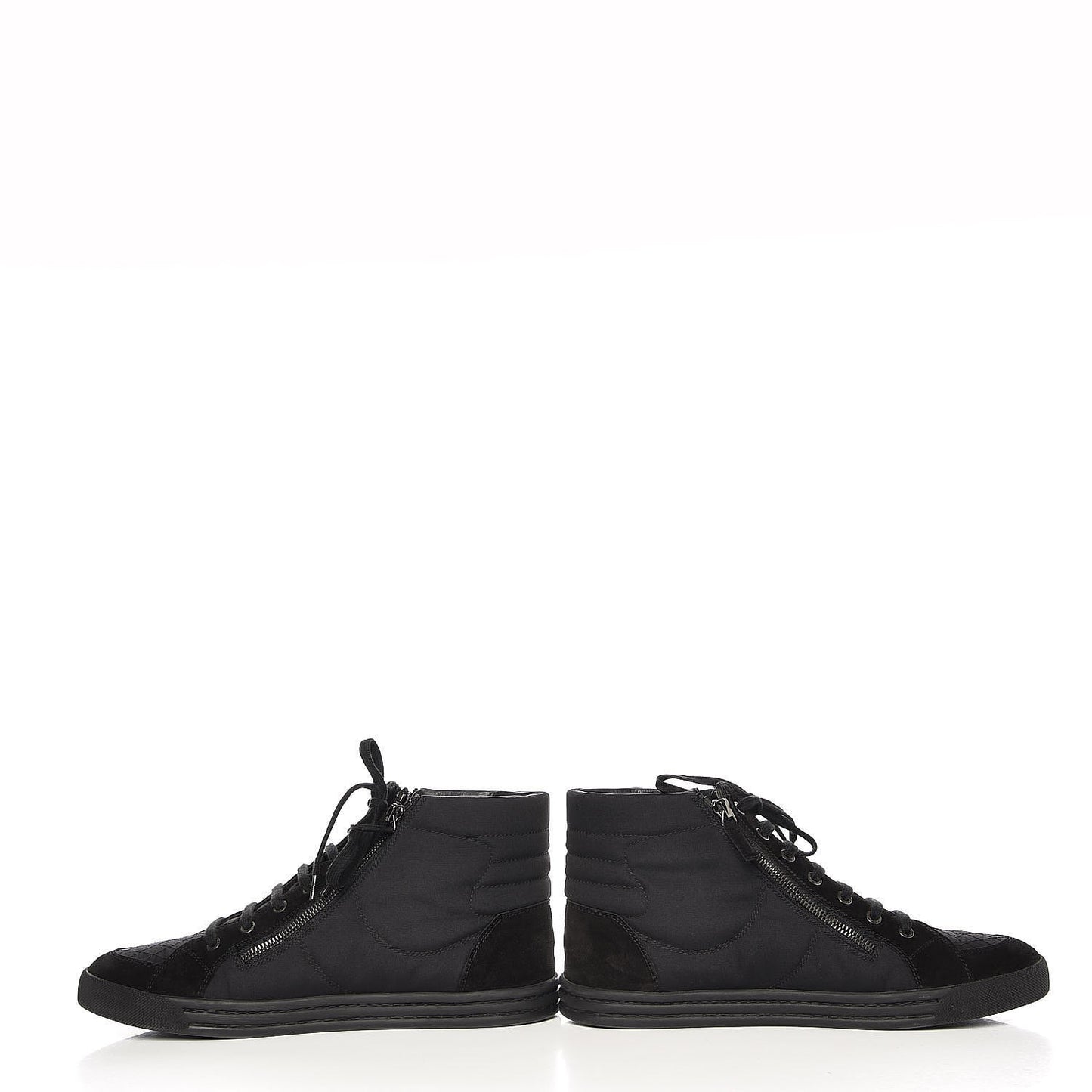 Canvas Suede Calfskin Zipped Sneakers 42 Black