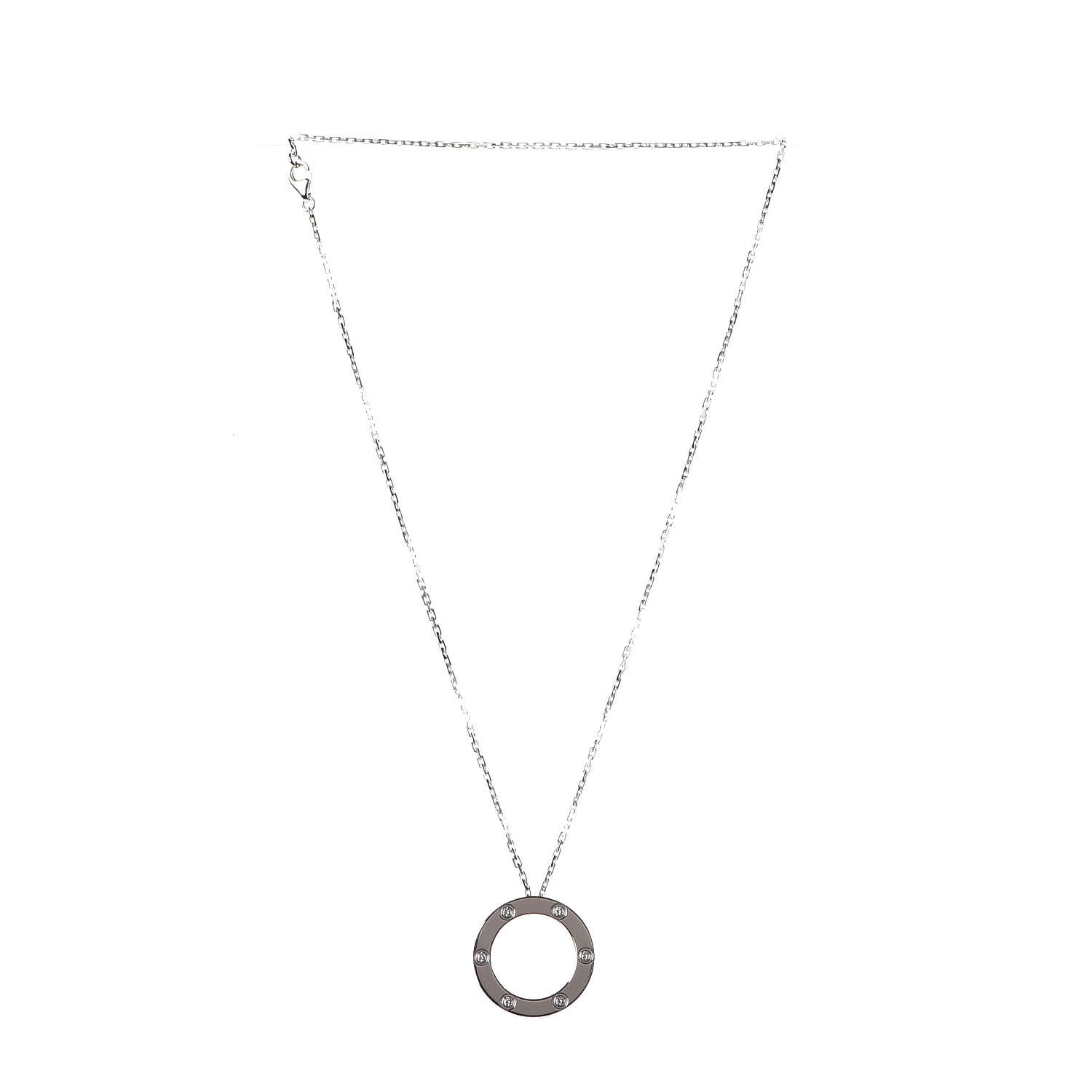 Cartier 18K White Gold 6 Diamonds LOVE Pendant Necklace 3 of 9