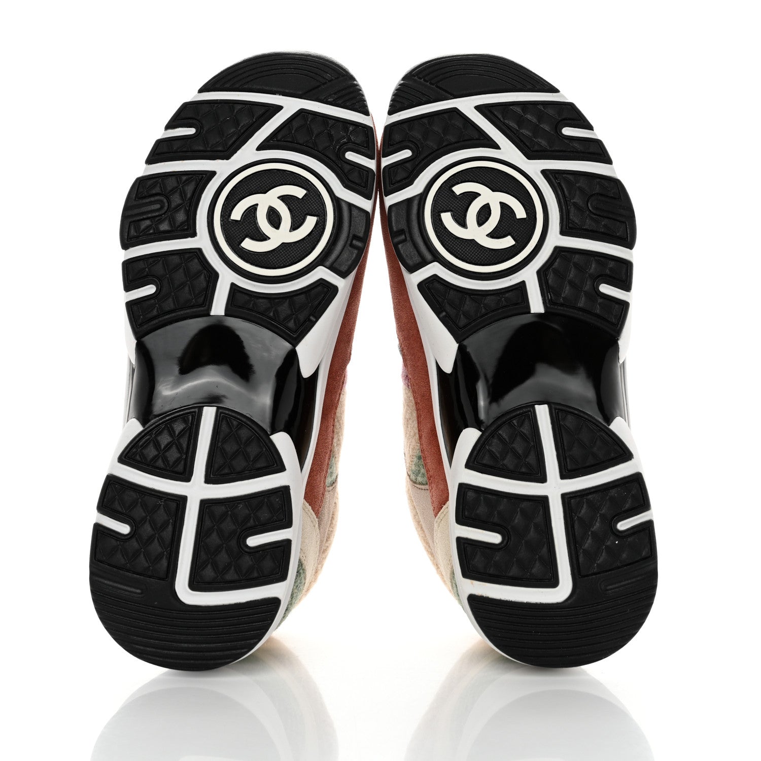 Chanel Fabric Suede Calfskin CC Sneakers 37 Pink Beige Multicolor 5 of 8