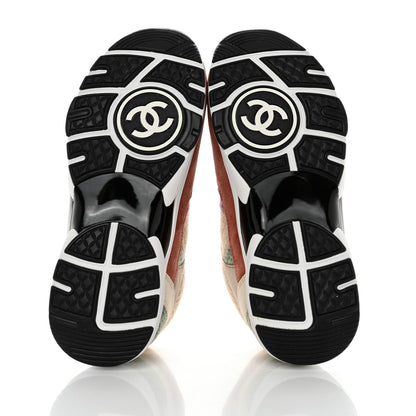 Chanel Fabric Suede Calfskin CC Sneakers 37 Pink Beige Multicolor 5 of 8