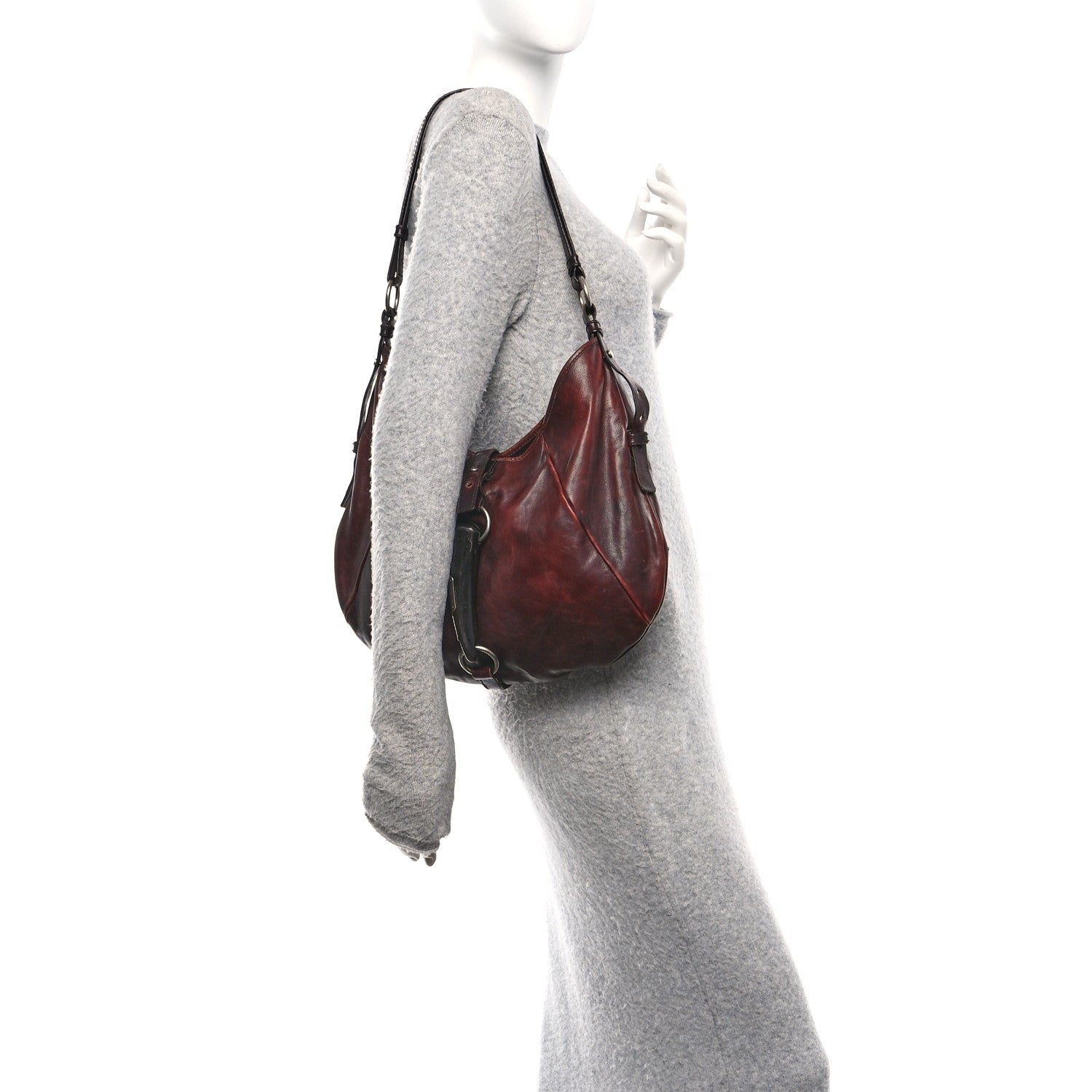 Saint Laurent Buffalo Horn Shangri-La Mombasa Hobo Burgundy 2 of 10