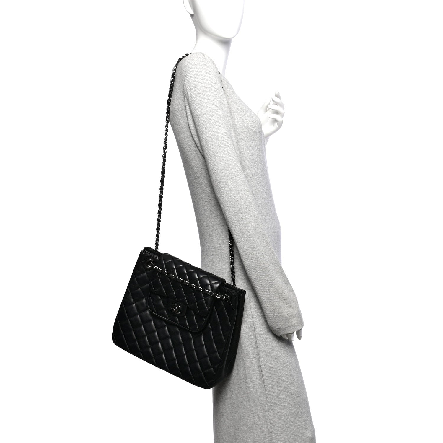 Chanel Lambskin Quilted Front Flap Tote Black 2 of 11