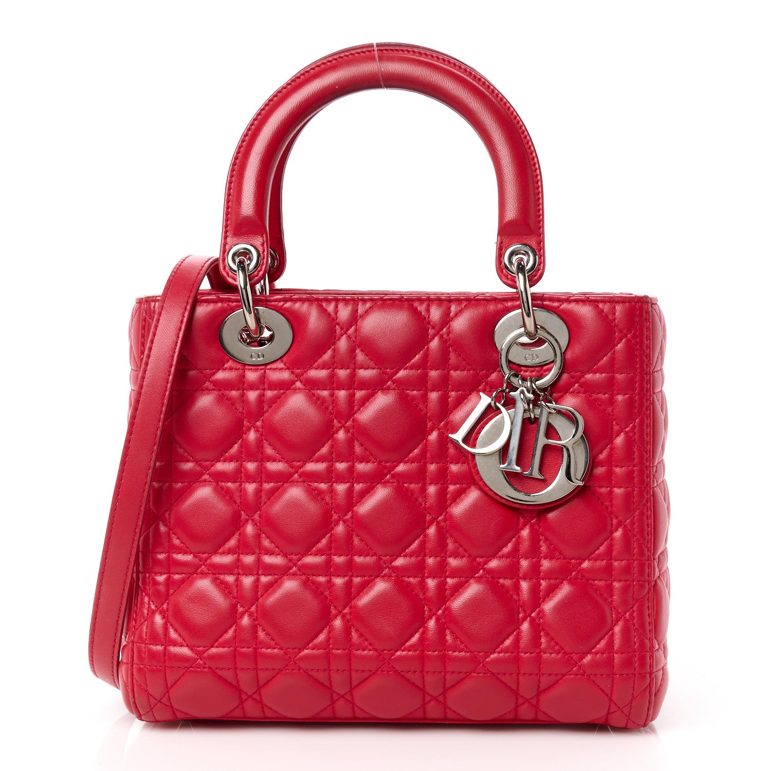 Christian Dior Lambskin Cannage Medium Lady Dior Red 1 of 11