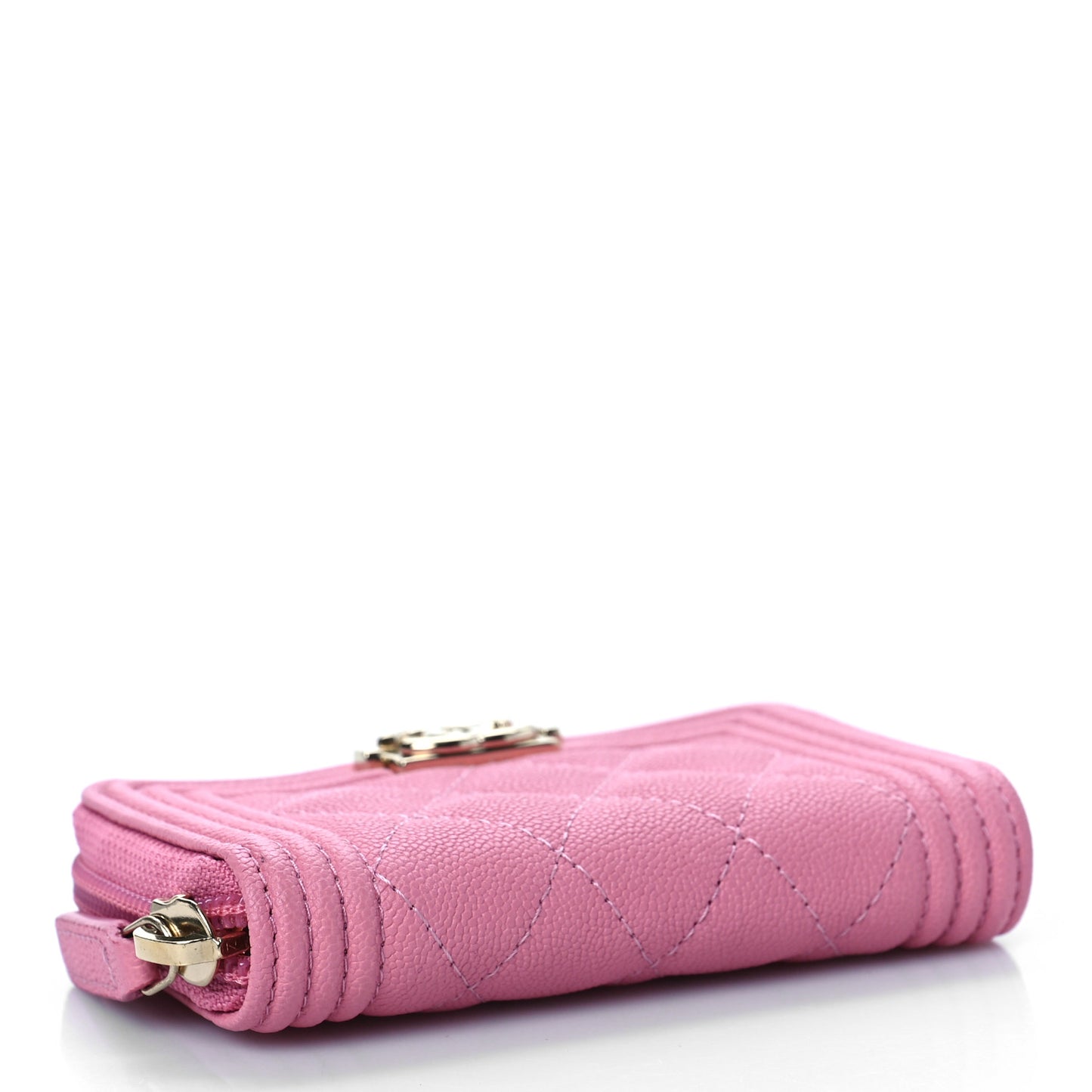 Caviar Quilted Boy Zip Around Coin Purse Wallet Pink