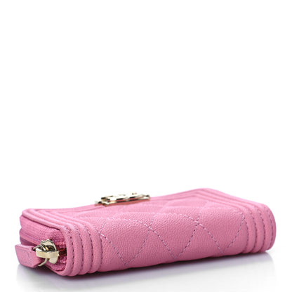 Chanel Caviar Quilted Boy Zip Around Coin Purse Wallet Pink 4 of 10
