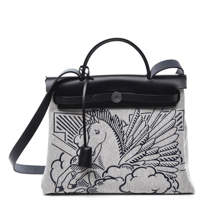 Hermes Vache Hunter Toile Pegase Pop Herbag Zip Retourne 31 PM Bleu Indigo 1 of 10