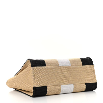 Chanel Straw Raffia Calfskin Striped Large Deauville Tote Black Beige Ivory 4 of 9