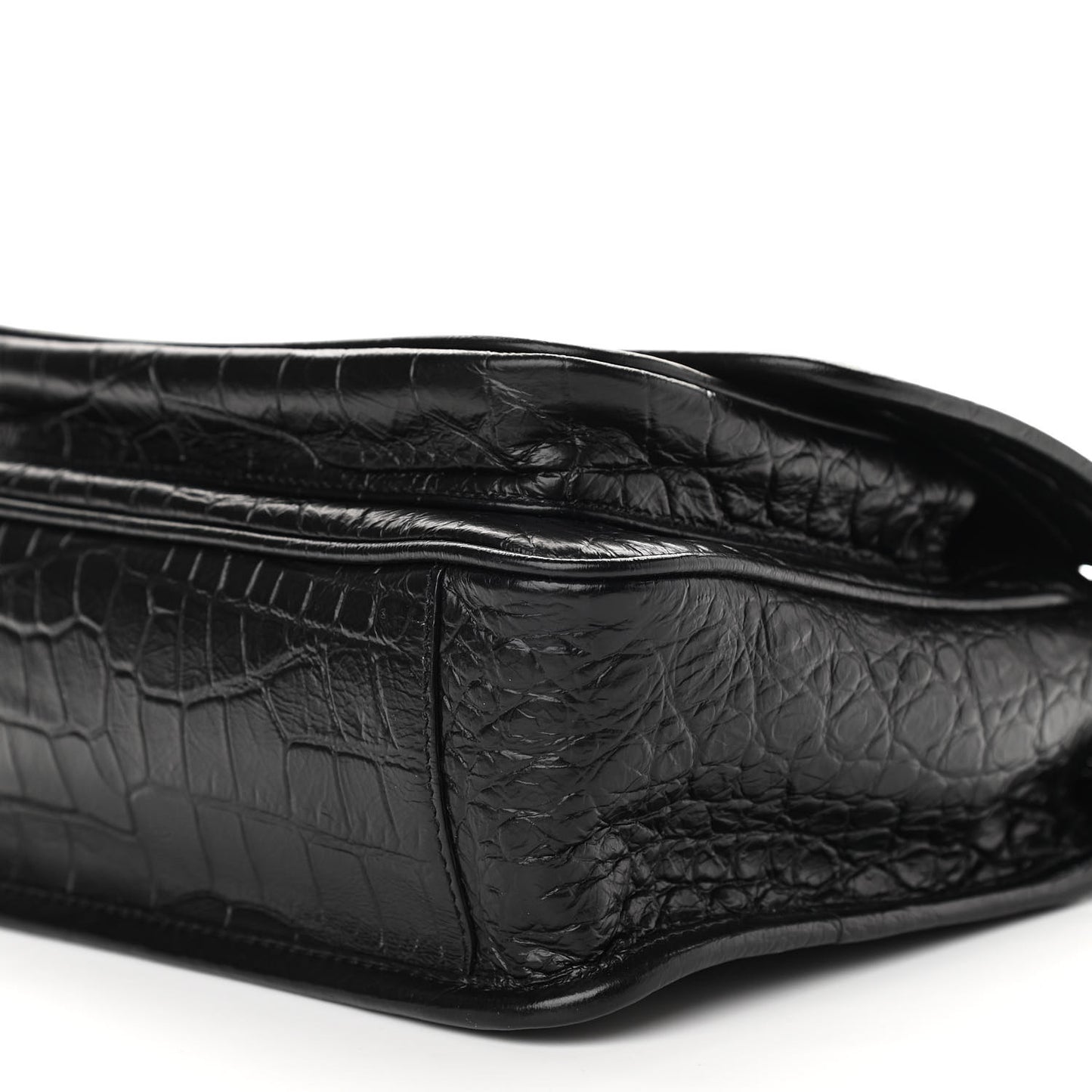 Calfskin Crocodile Embossed Matelasse Monogram Baby Niki Chain Satchel Black
