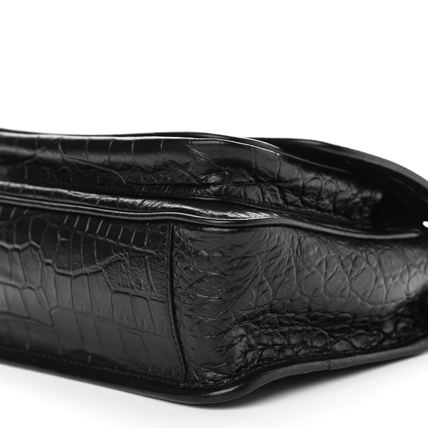 Saint Laurent Calfskin Crocodile Embossed Matelasse Monogram Baby Niki Chain Satchel Black 9 of 9
