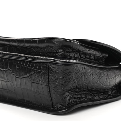 Saint Laurent Calfskin Crocodile Embossed Matelasse Monogram Baby Niki Chain Satchel Black 9 of 9