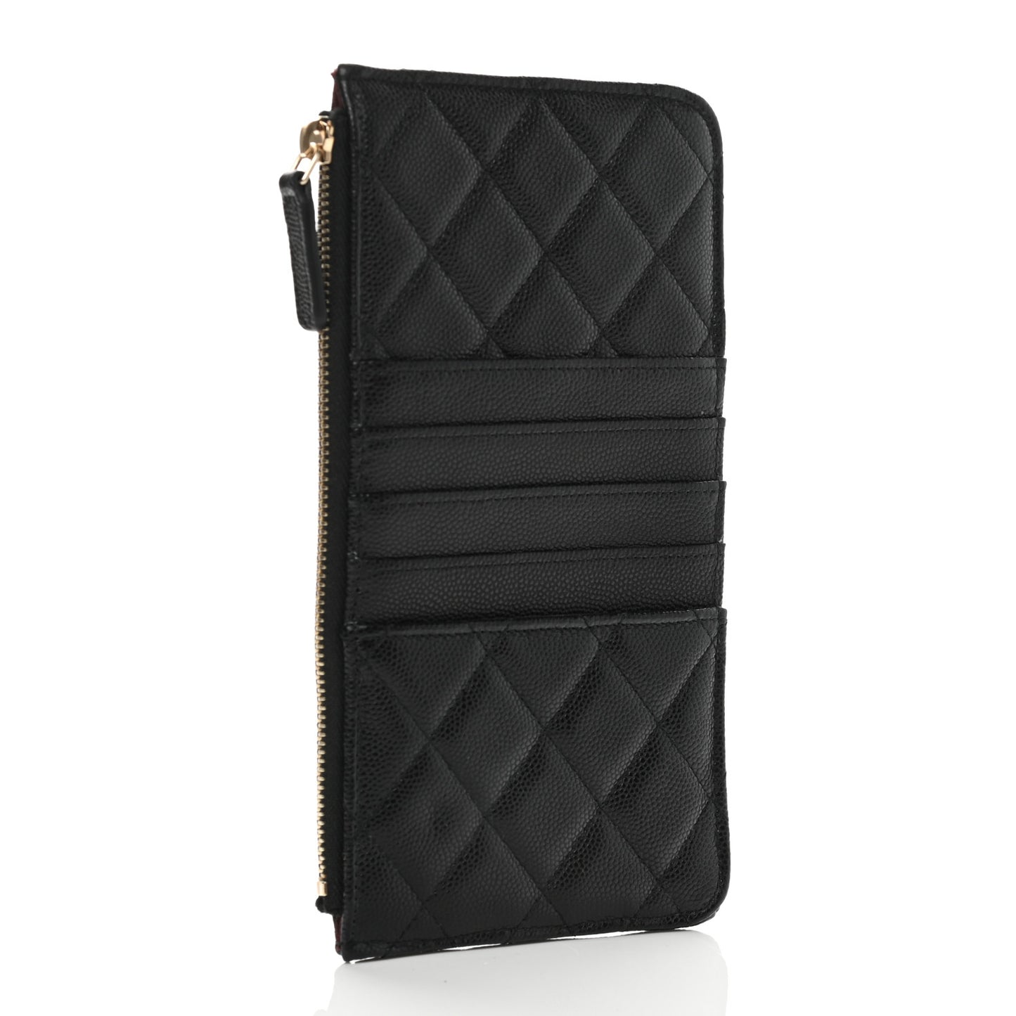 Caviar Quilted Classic Flat Wallet Pouch Black