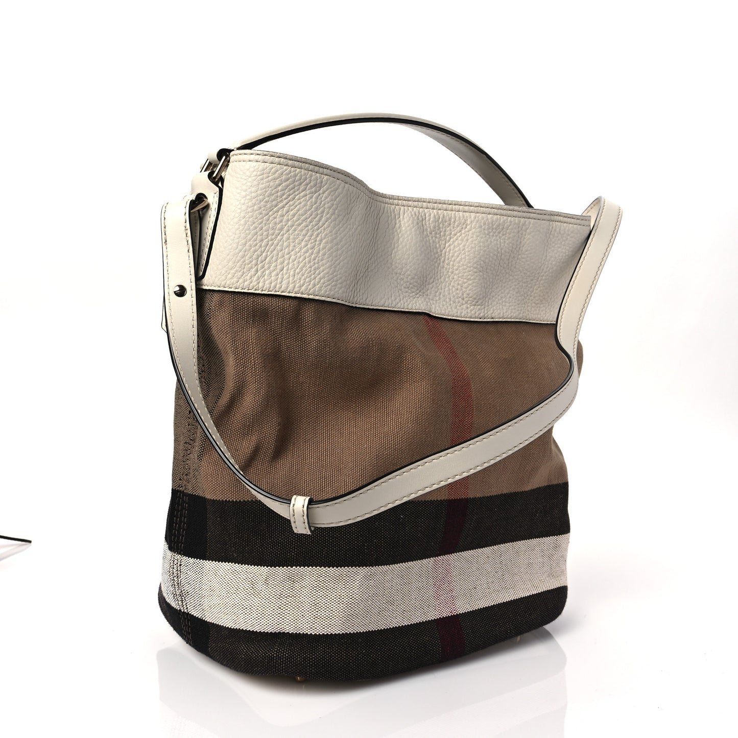 Grainy Calfskin Canvas Mega Check Medium Ashby Tassel Hobo White