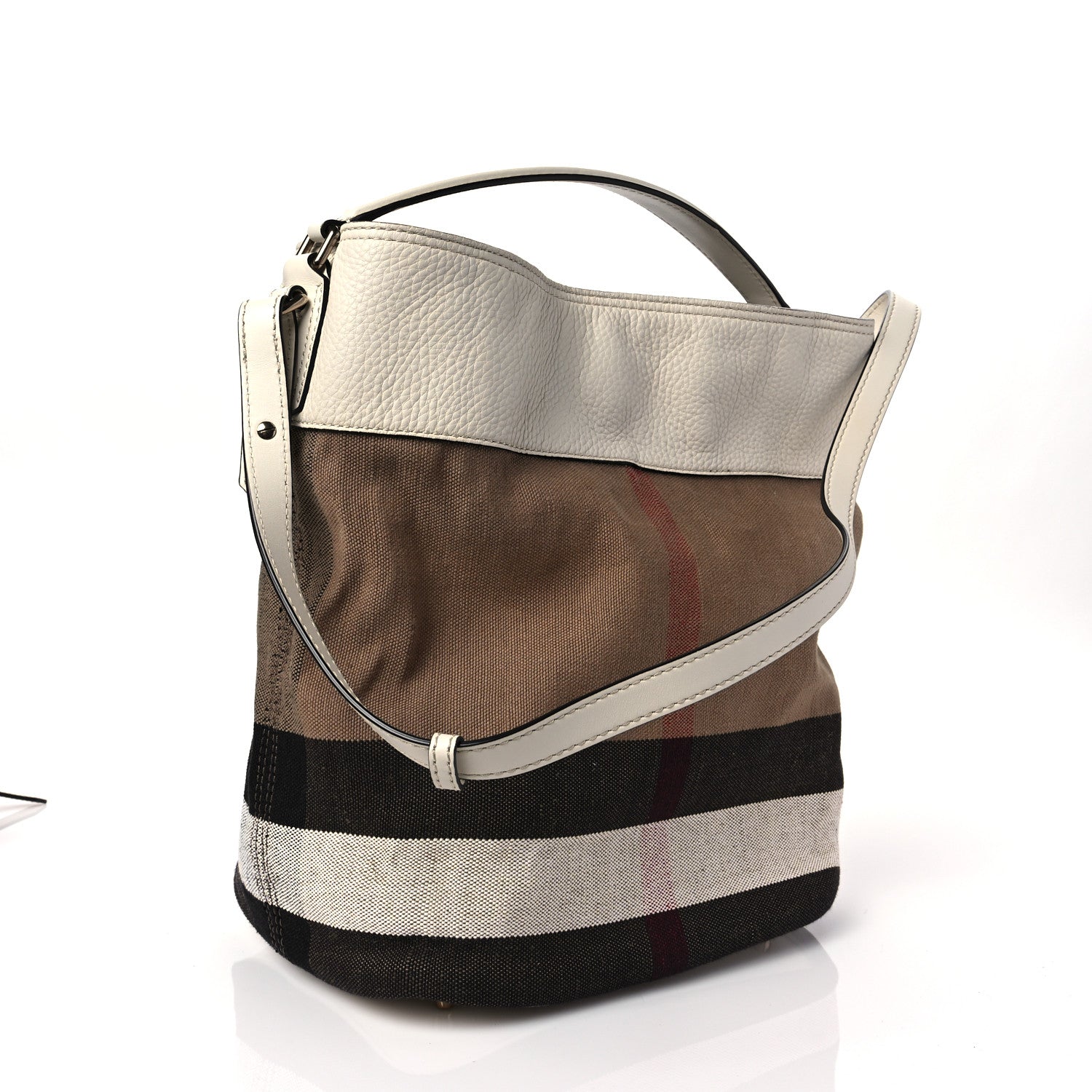 Burberry Grainy Calfskin Canvas Mega Check Medium Ashby Tassel Hobo White 2 of 8