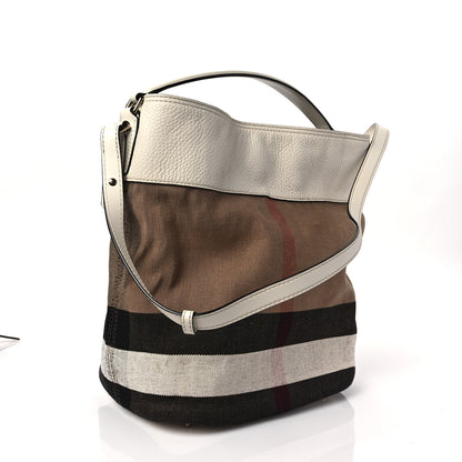 Burberry Grainy Calfskin Canvas Mega Check Medium Ashby Tassel Hobo White 2 of 8