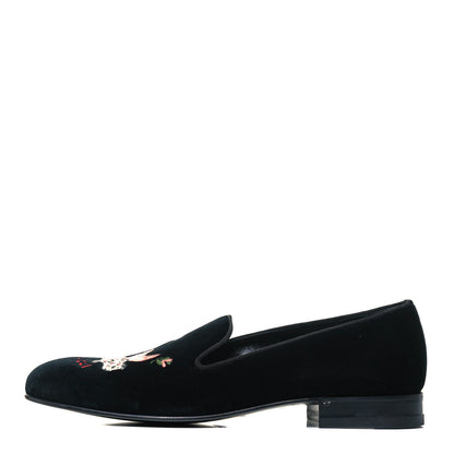 Gucci Velvet Embroidered Mens Loafers 8 Black 1 of 8