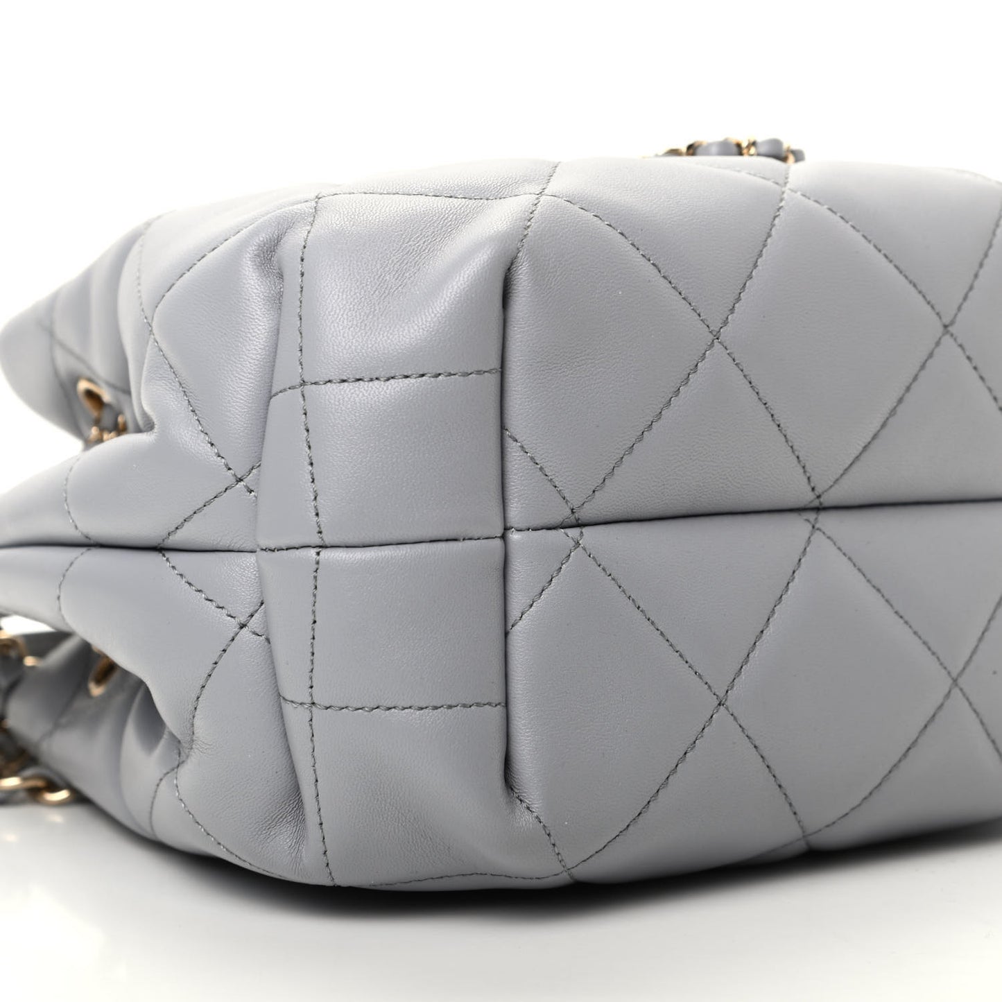 Lambskin Quilted CC Dweller Drawstring Bucket Bag Light Grey