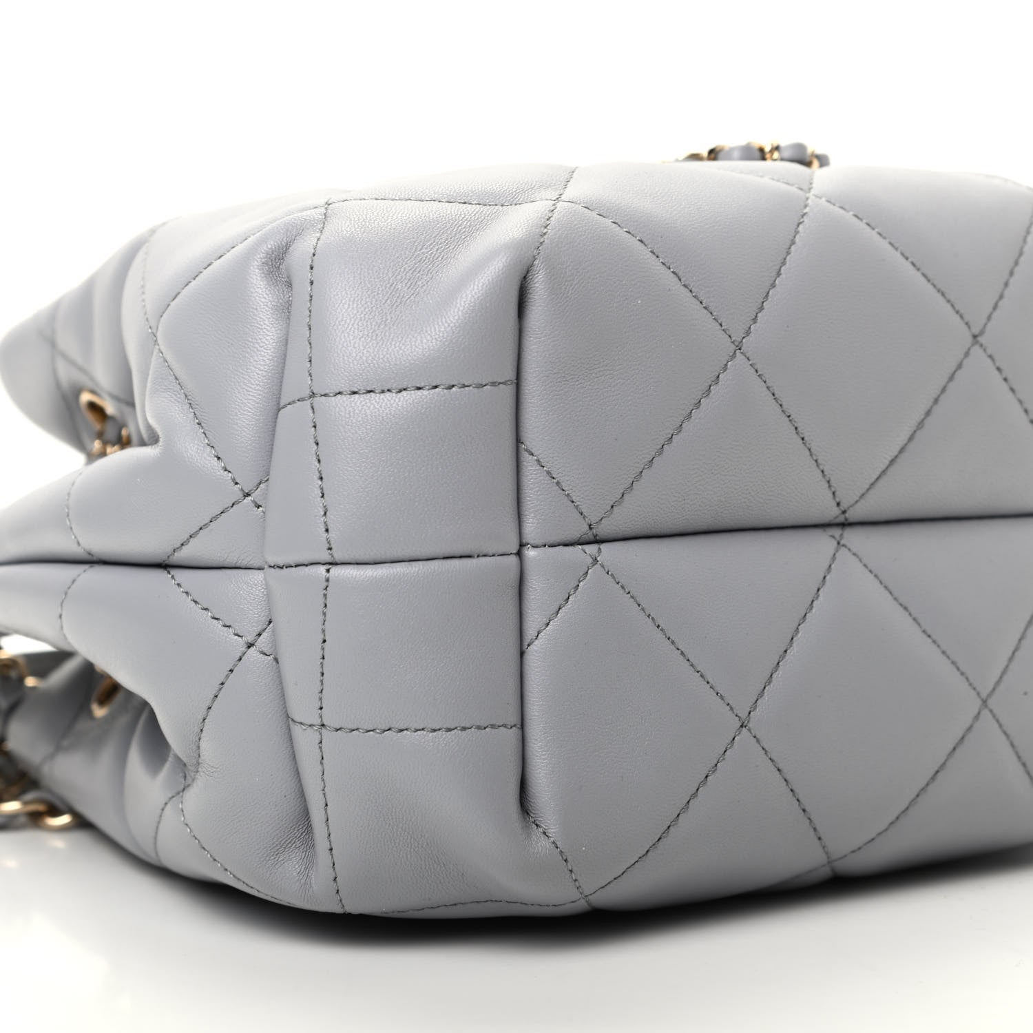 Chanel Lambskin Quilted CC Dweller Drawstring Bucket Bag Light Grey 8 of 10