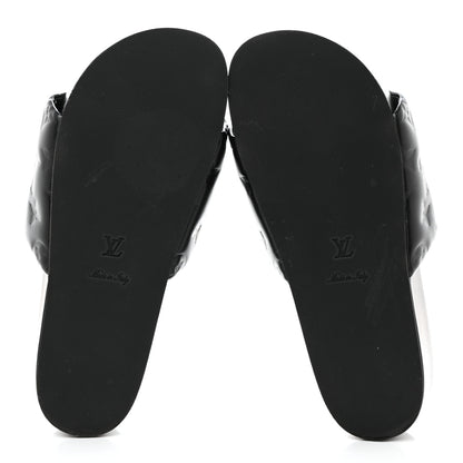 Louis Vuitton Lambskin Embossed Monogram Jumbo Flatform Mule Sandals 40 Black 5 of 9