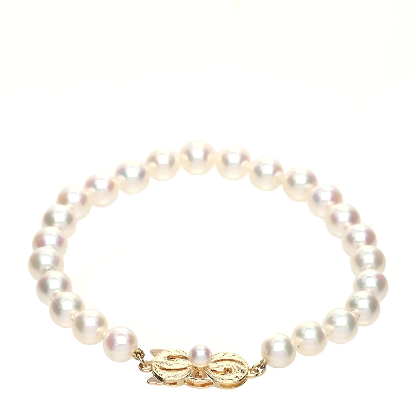18K Yellow Gold Akoya Cultured Pearl 6-6.5mm Strand Bracelet