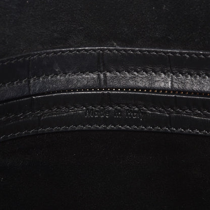 Celine Crocodile Embossed Calfskin Medium Phantom Luggage Black 6 of 8