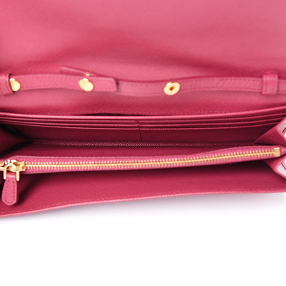 Prada Saffiano Metal Oro Chain Wallet Ibisco 4 of 11