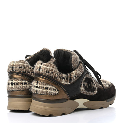 Chanel Suede Tweed Goatskin CC Sneakers 40 Brown 4 of 10