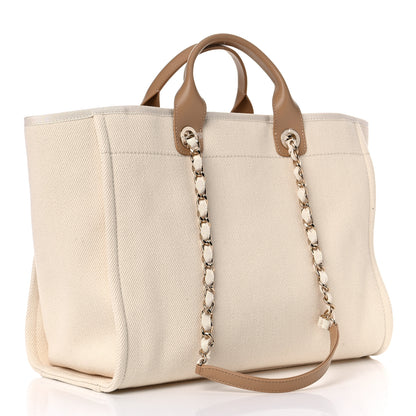 Chanel Canvas Pearl Medium Deauville Tote Ecru Beige 3 of 11
