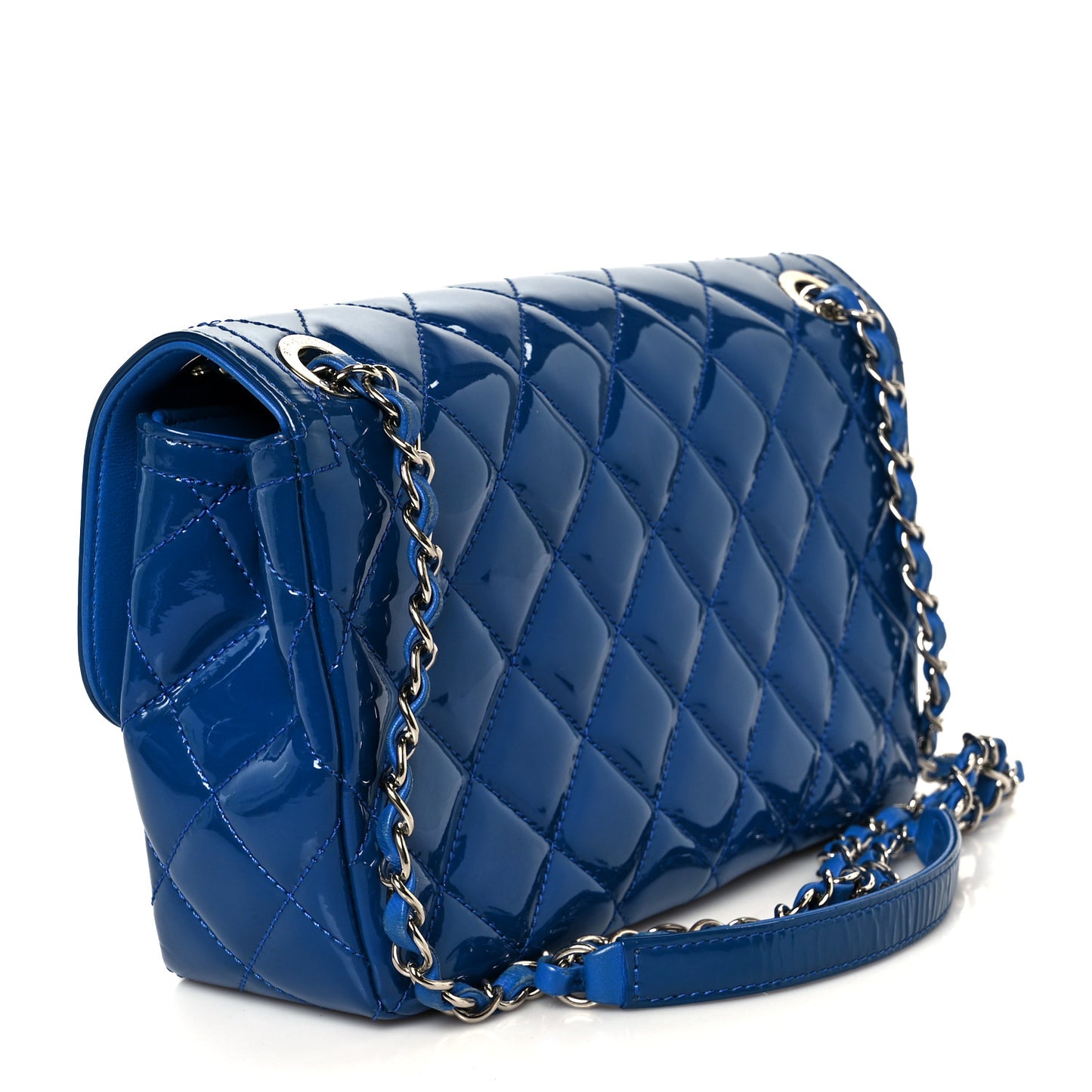 Patent Quilted Large Coco Shine Flap Blue
