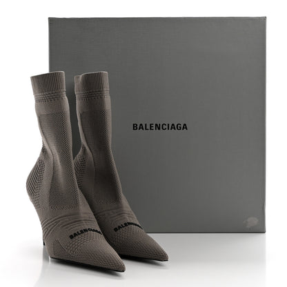 Balenciaga Textured Recycled Knit Logo Extreme Pointed Toe Knife 2.0 Booties 36 Dark Biege 8 of 8