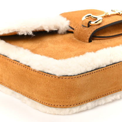 Gucci Suede Shearling Horsebit Mini 1955 Shoulder Bag Honey Beige Milk 10 of 11