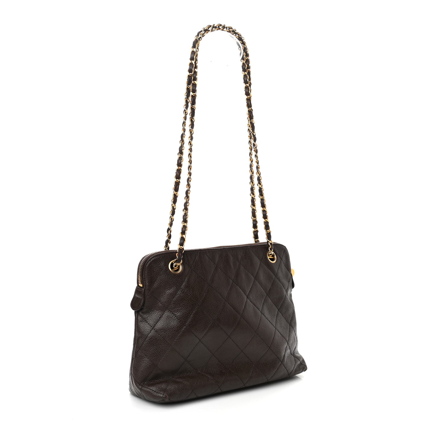 Caviar Quilted Flap Shoulder Bag Dark Brown