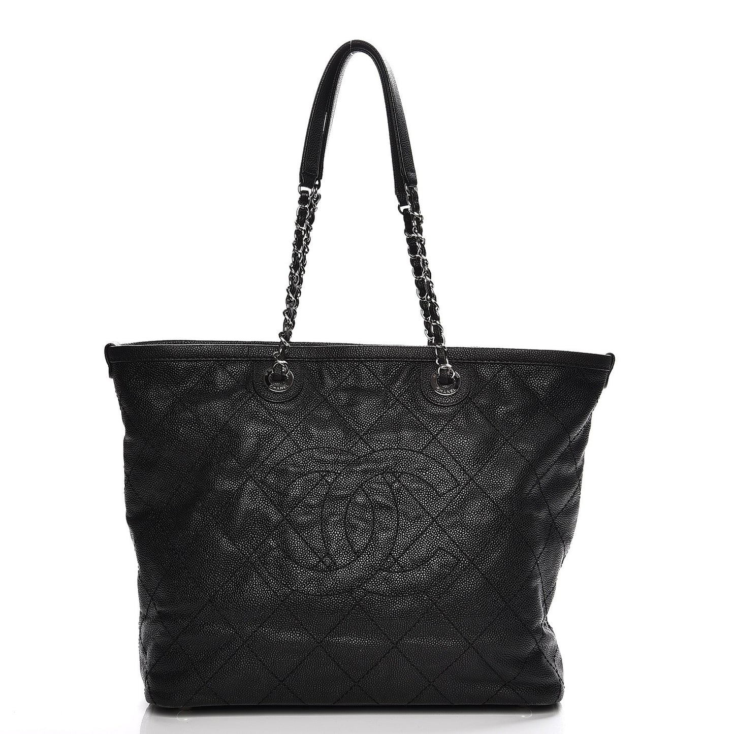 Grained Calfskin Quilted Large Daily Tote Black