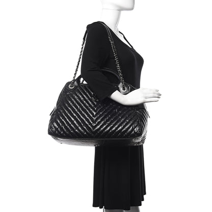Chanel Aged Calfskin Chevron Large Soft Bowling Bag Black 2 of 12