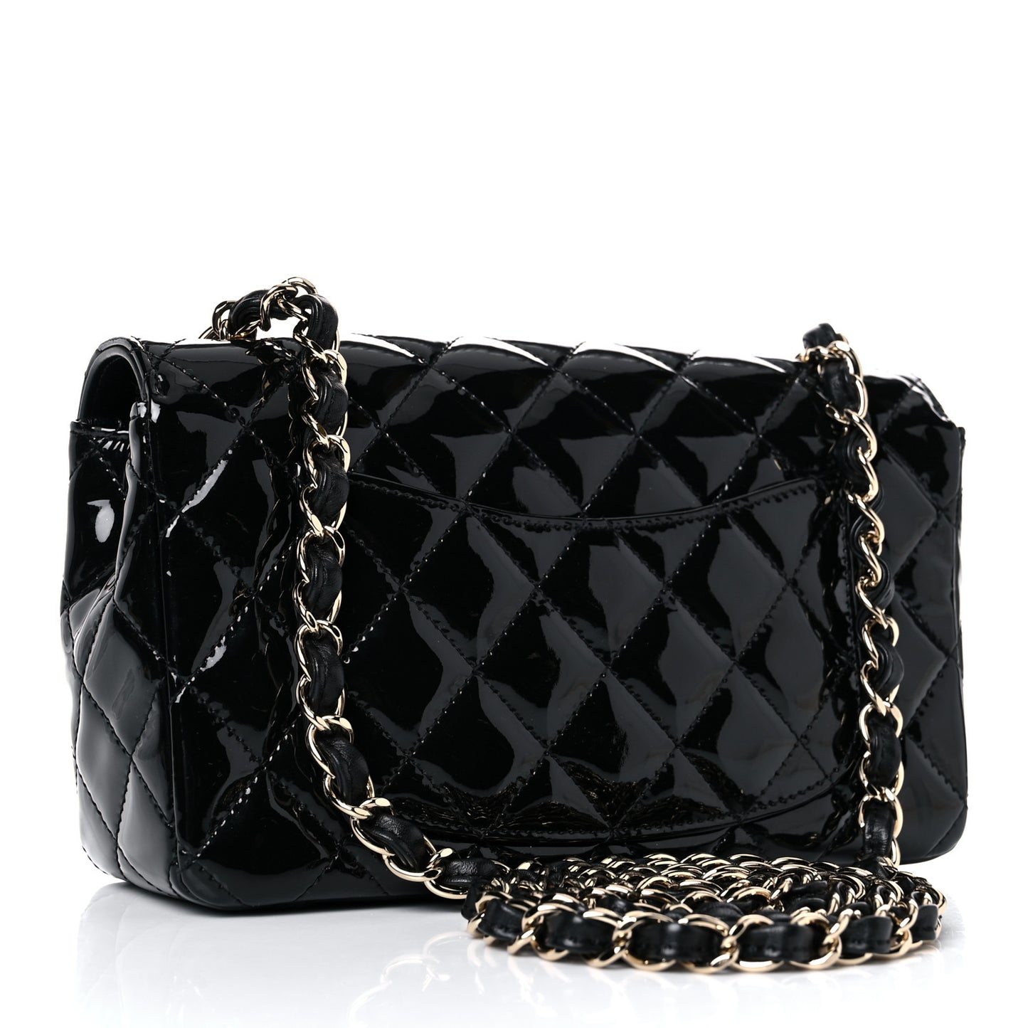 Patent Calfskin Quilted Mini Rectangular Flap Black