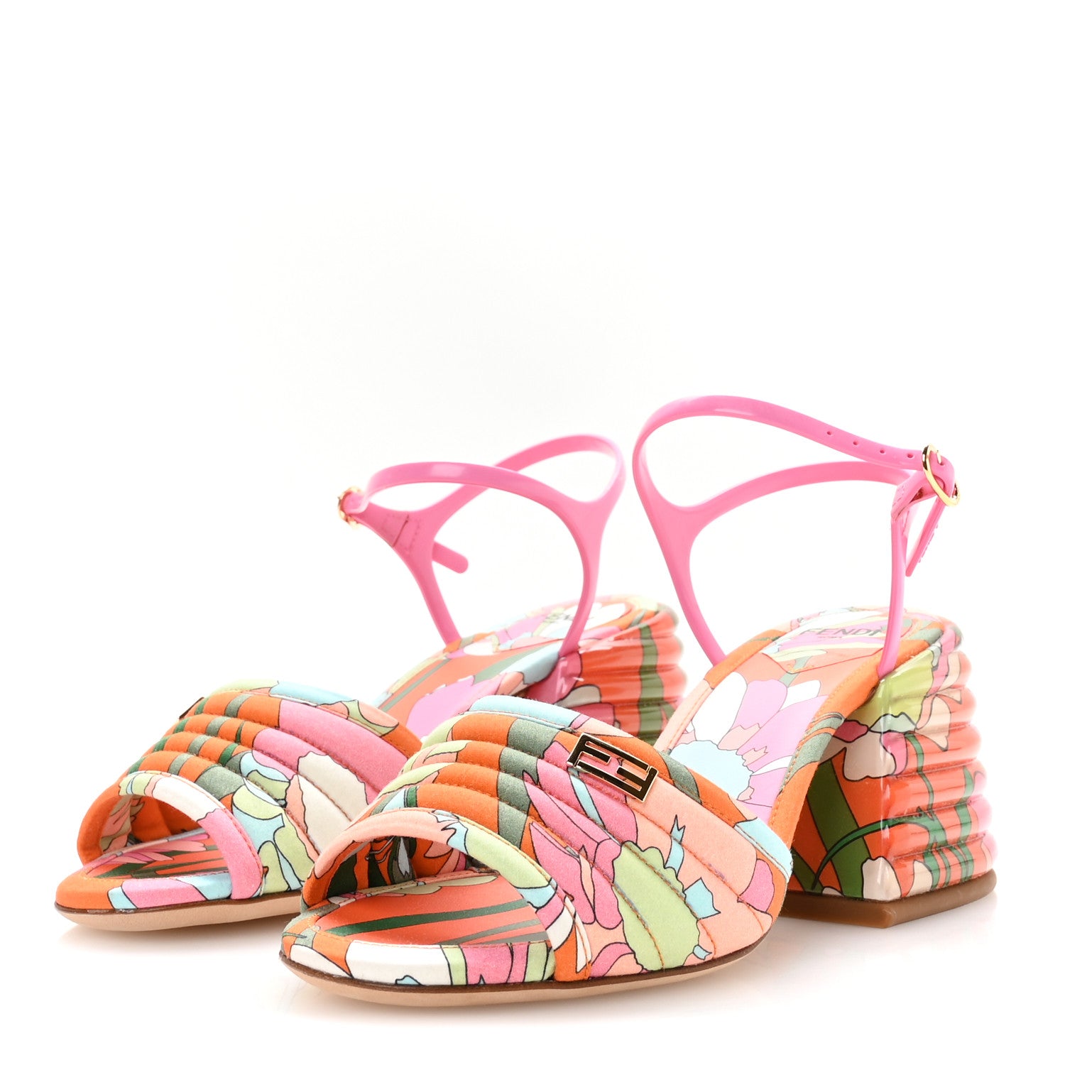 Fendi Fabric Calfskin Promenade Slingback Sandals 35 Arancio Multicolor Lipstick 4 of 8