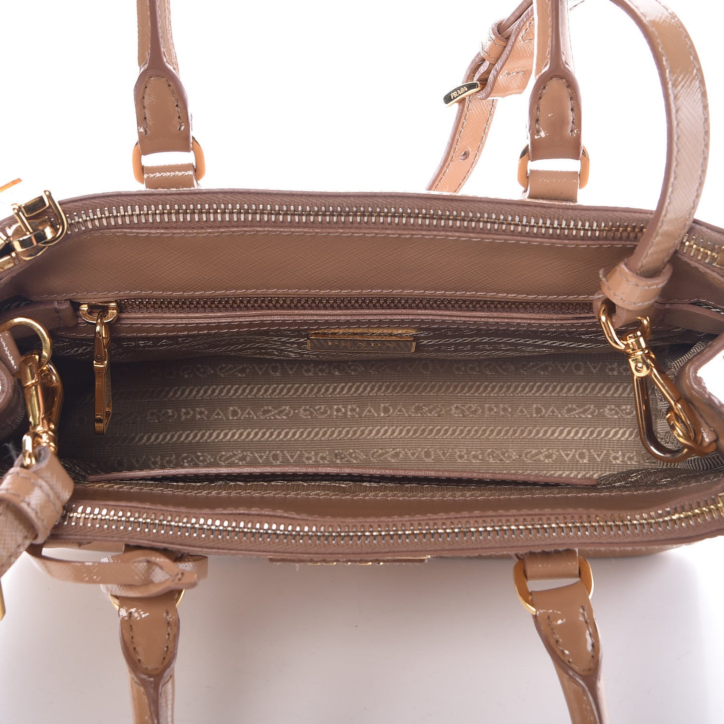 Saffiano Vernice Mini Galleria Double Zip Tote Noisette