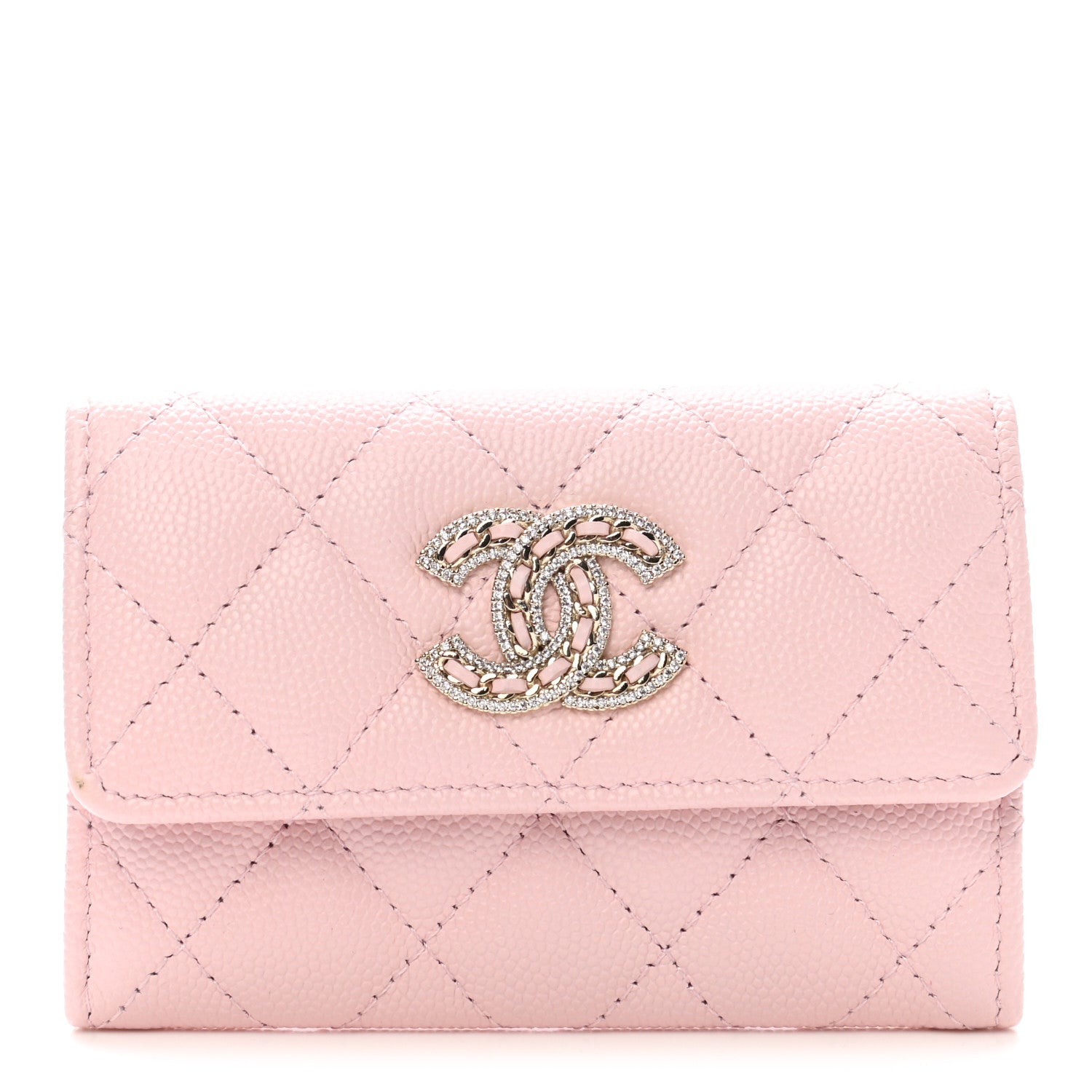 Chanel Caviar Quilted Crystal CC Flap Card Holder Pink 1 of 8