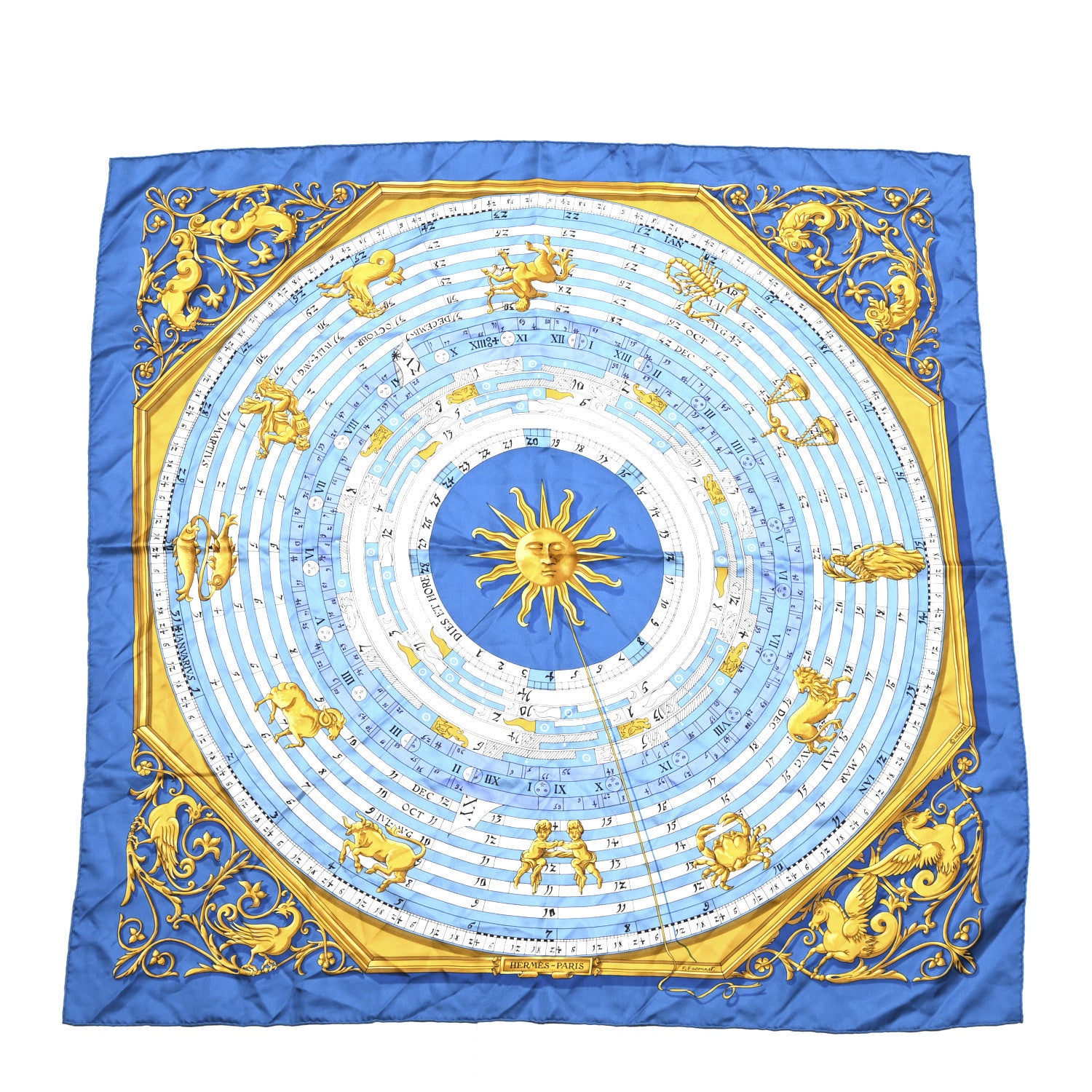 Hermes Silk Astrologie Scarf 90 Light Blue White Gold 1680439