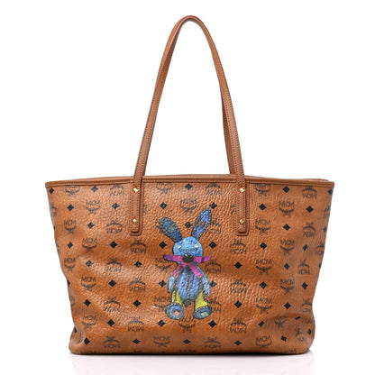 MCM Visetos Medium Rabbit Top Zip Shopper Tote Cognac 4 of 22