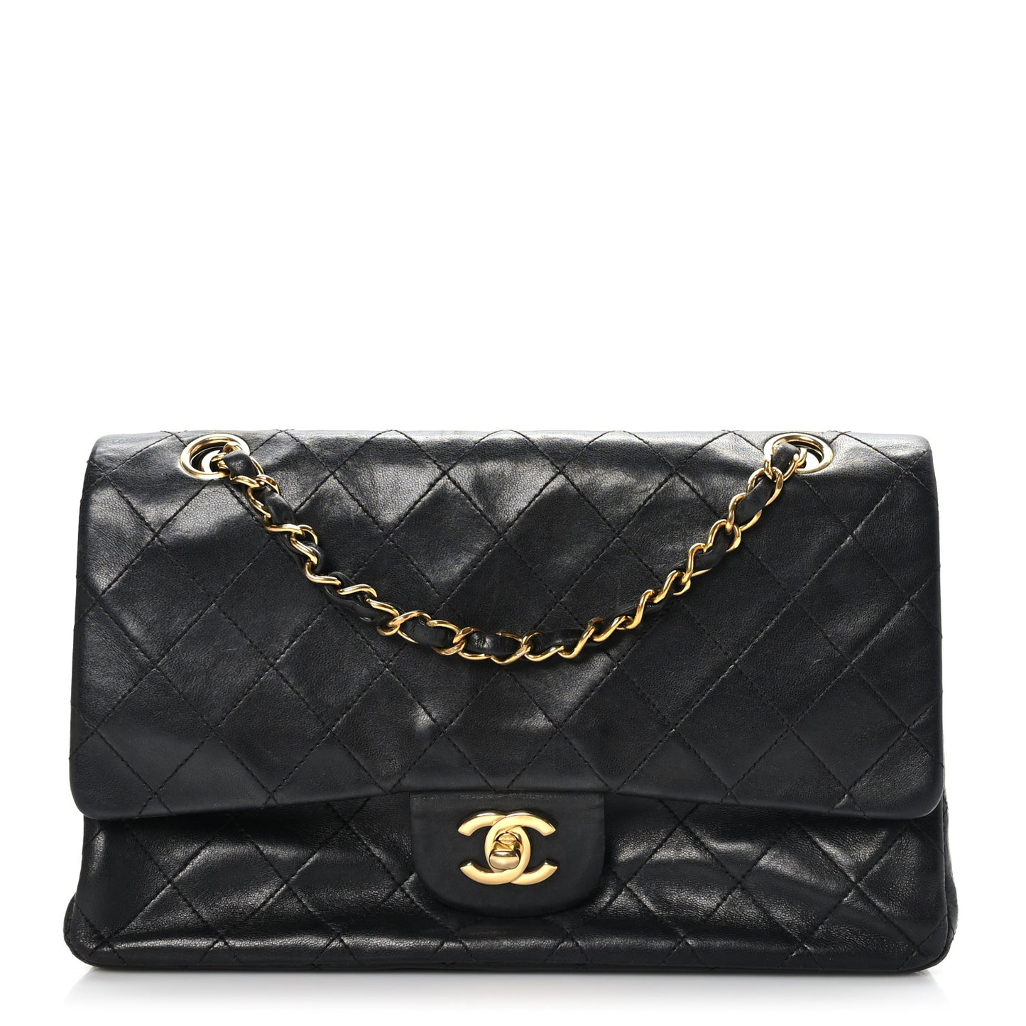 Lambskin Quilted Medium Double Flap Black