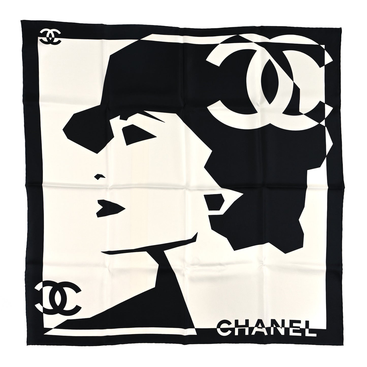 Silk Coco CC Square Scarf Black Ivory