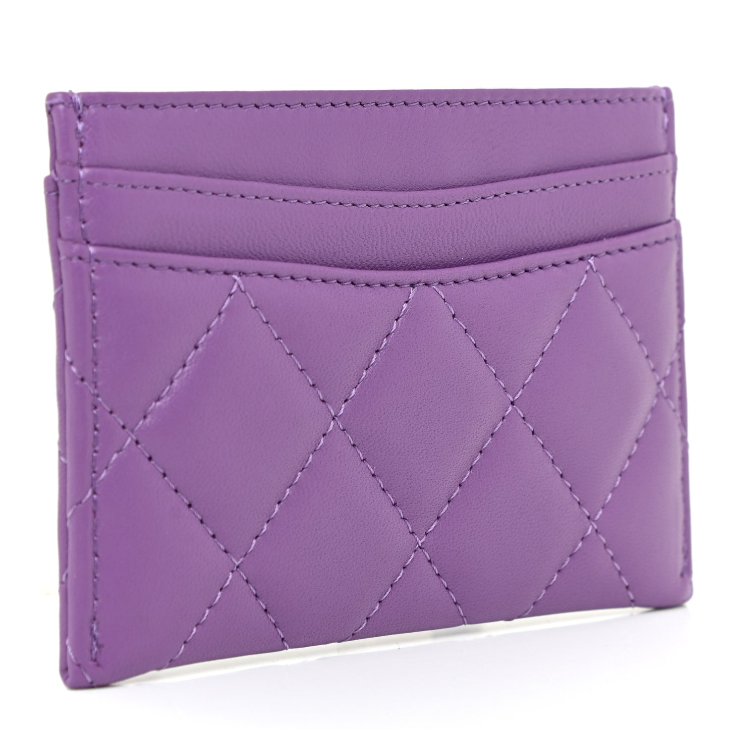 Lambskin Quilted Card Holder Purple