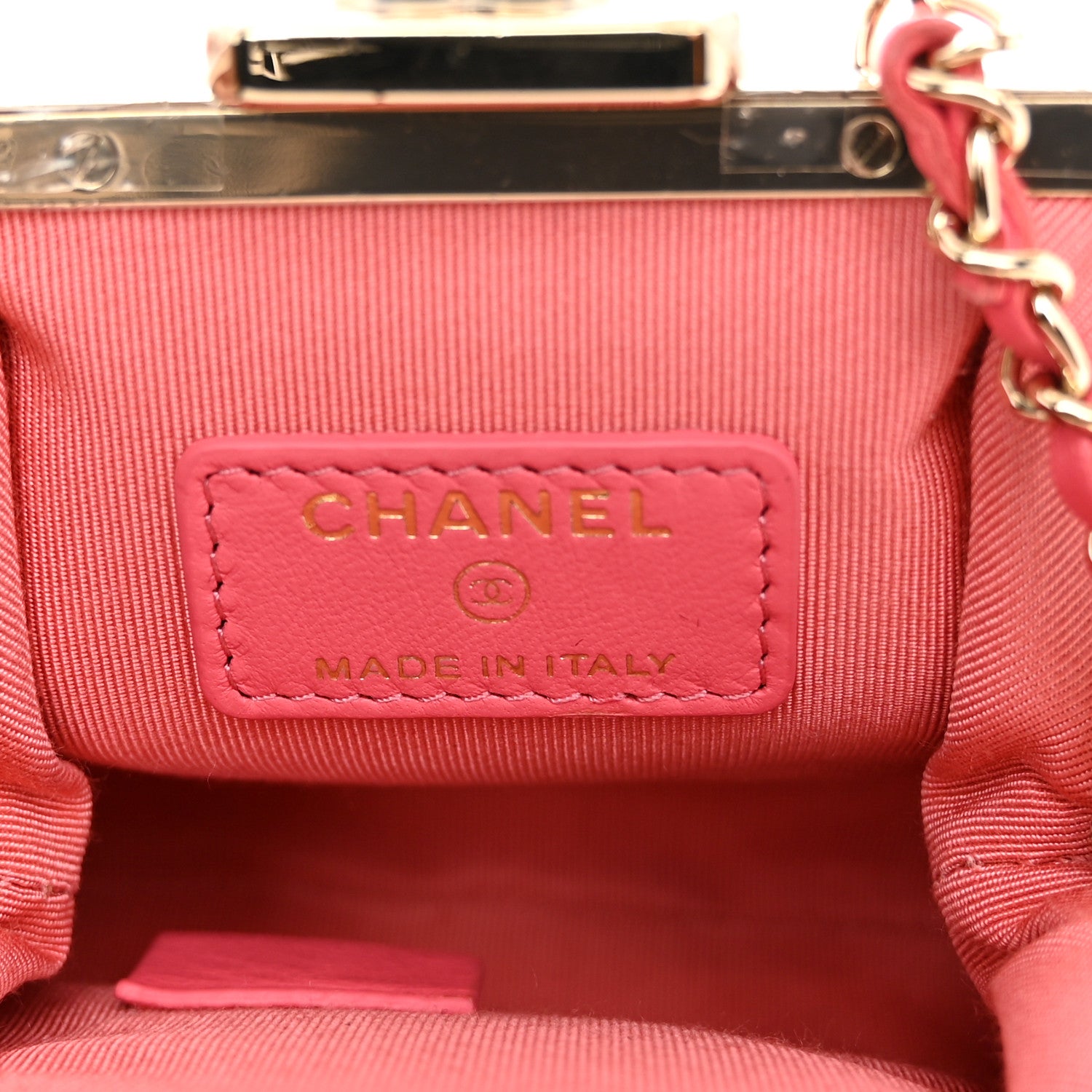 Chanel Tweed Kiss Lock Phone Holder With Chain Pale Pink Ecru