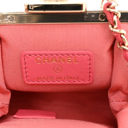 Chanel Tweed Kiss Lock Phone Holder With Chain Pale Pink Ecru 6 of 10