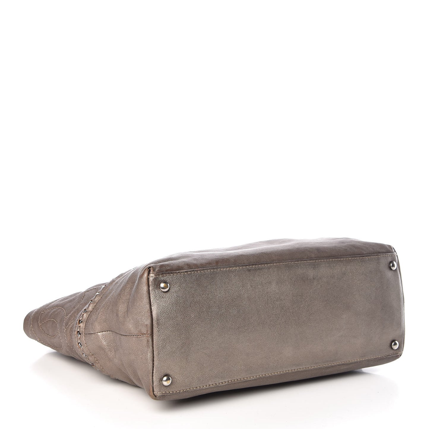 Metallic Goatskin Luxe Ligne Shoulder Bag Dark Silver