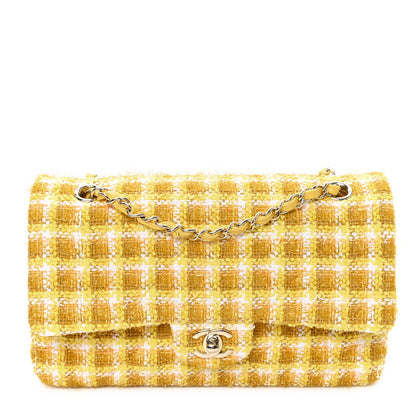 Chanel Tweed Quilted Medium Double Flap Yellow White Ochre 1 of 12