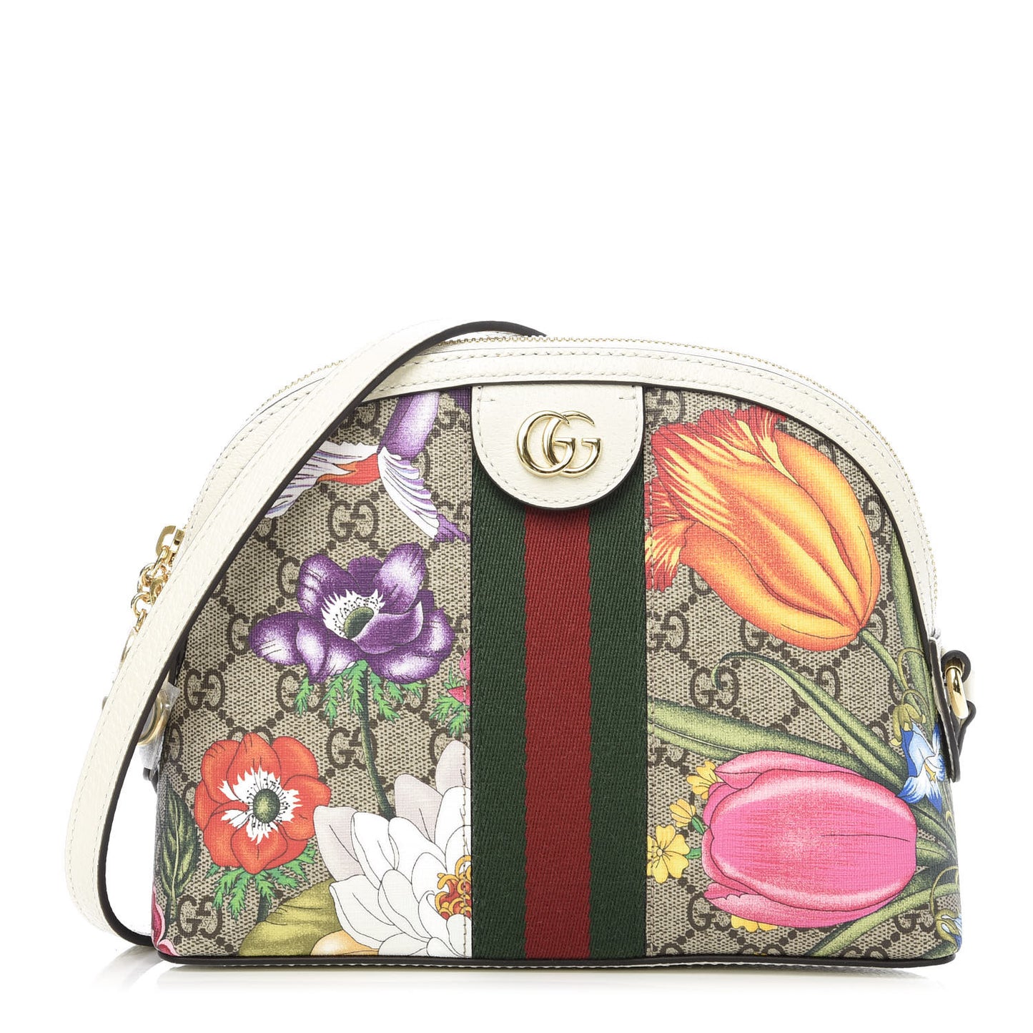 GG Supreme Monogram Flora Web GG Small Ophidia Dome Shoulder Bag White