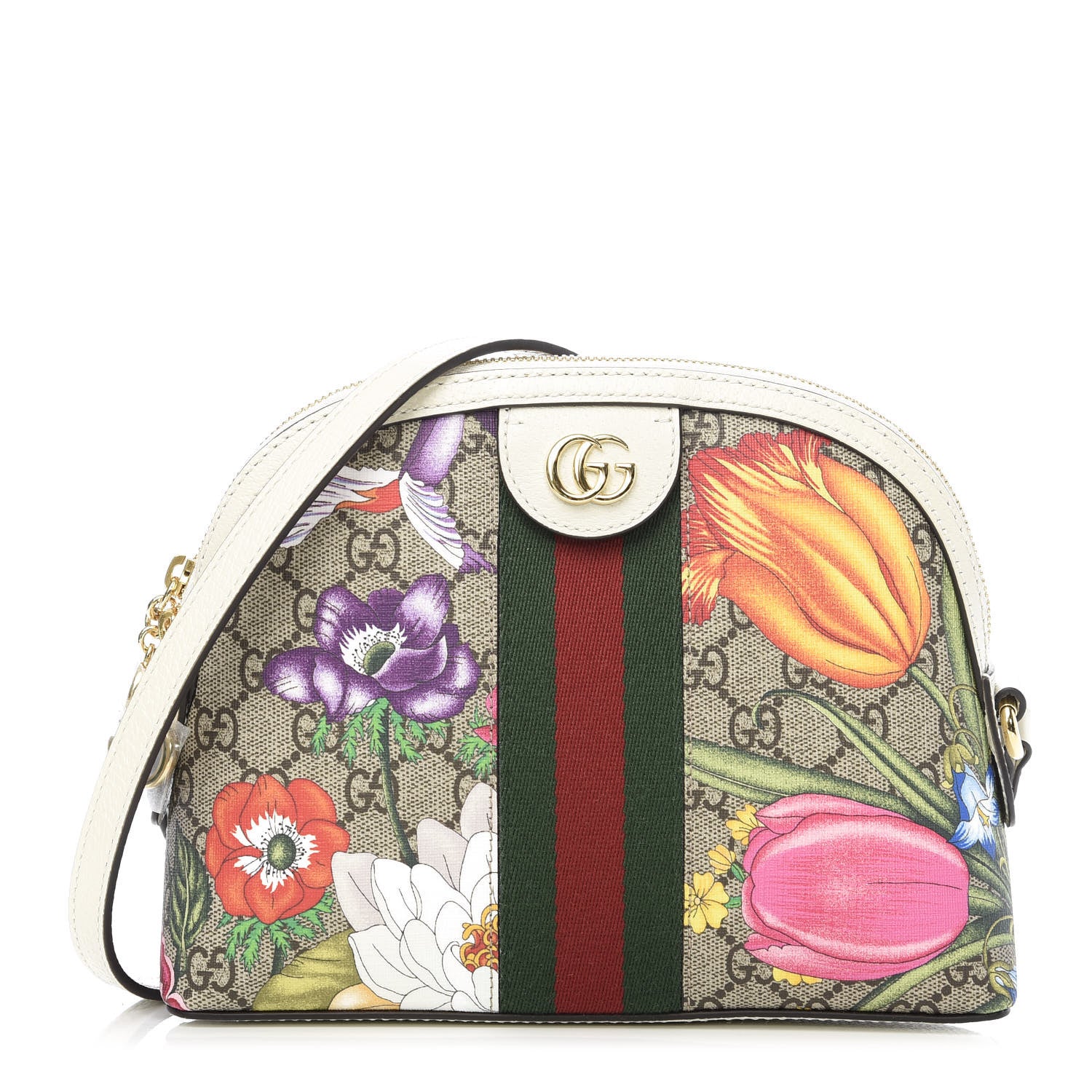 Gucci GG Supreme Monogram Flora Web GG Small Ophidia Dome Shoulder Bag White 1 of 9